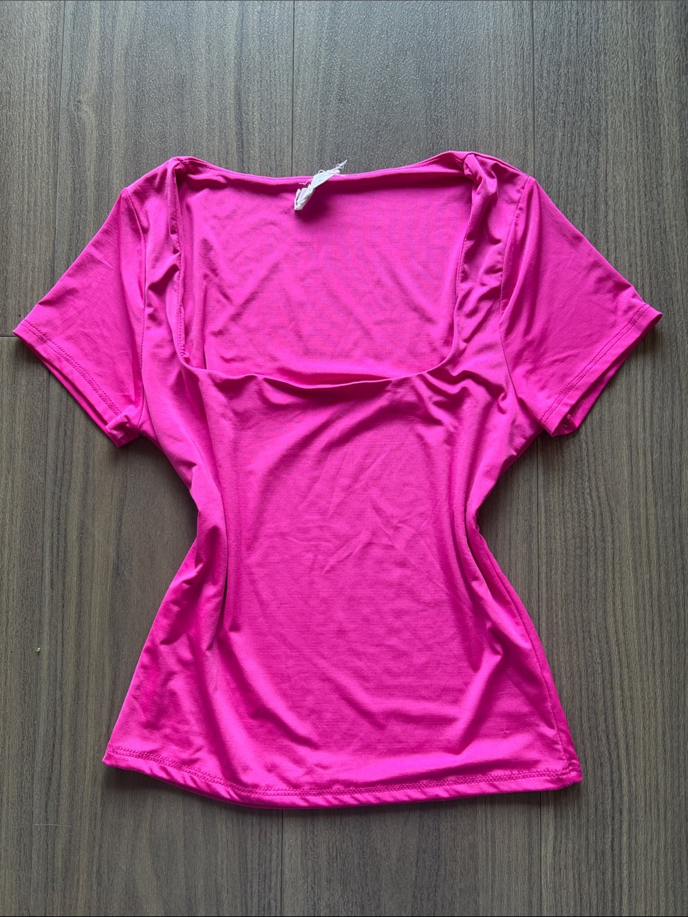 Square Neck Short Sleeve Top in Bright Pink